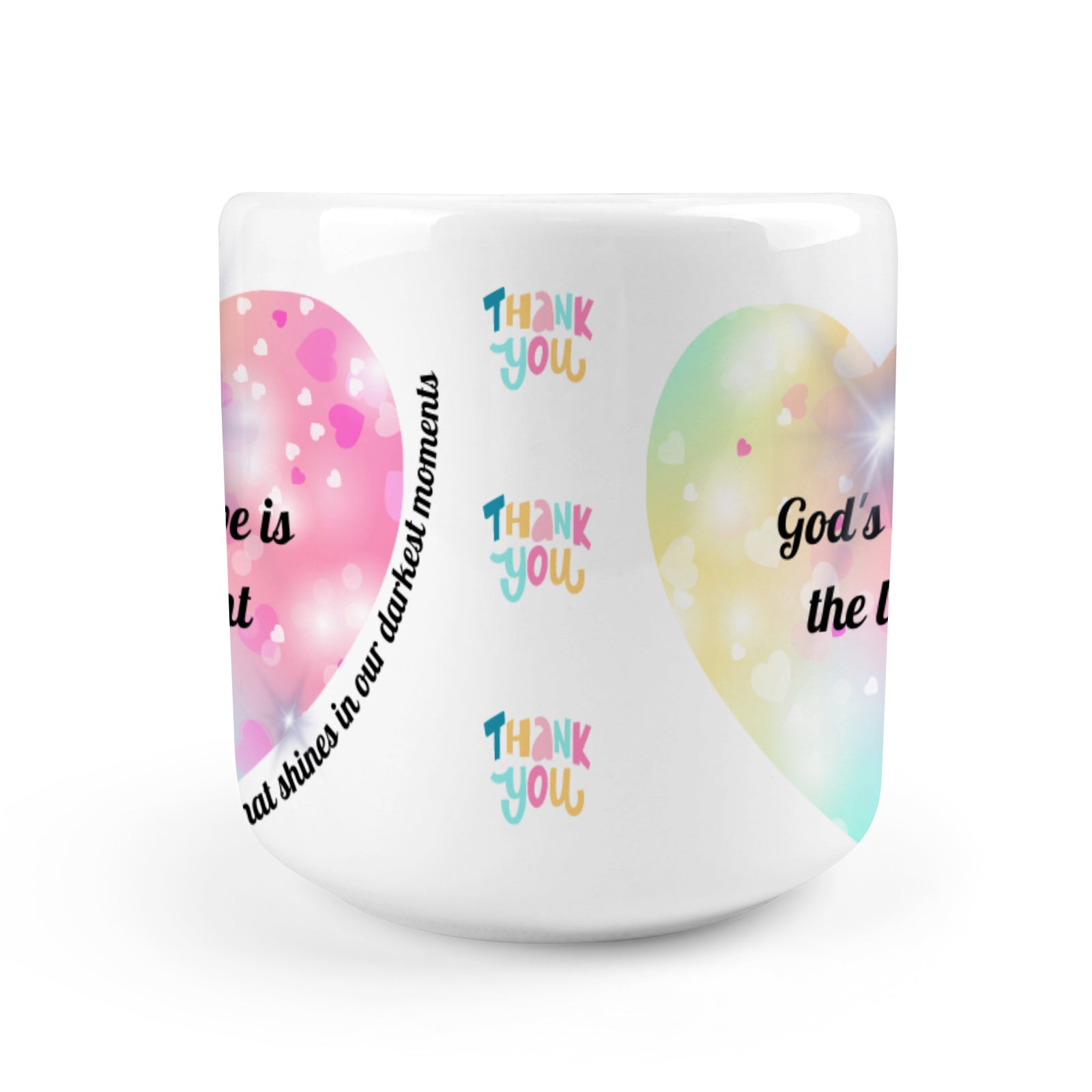 Heart-shaped Mug with "God's love is the light that shines in our darkest moments" message (10.3 OZ)