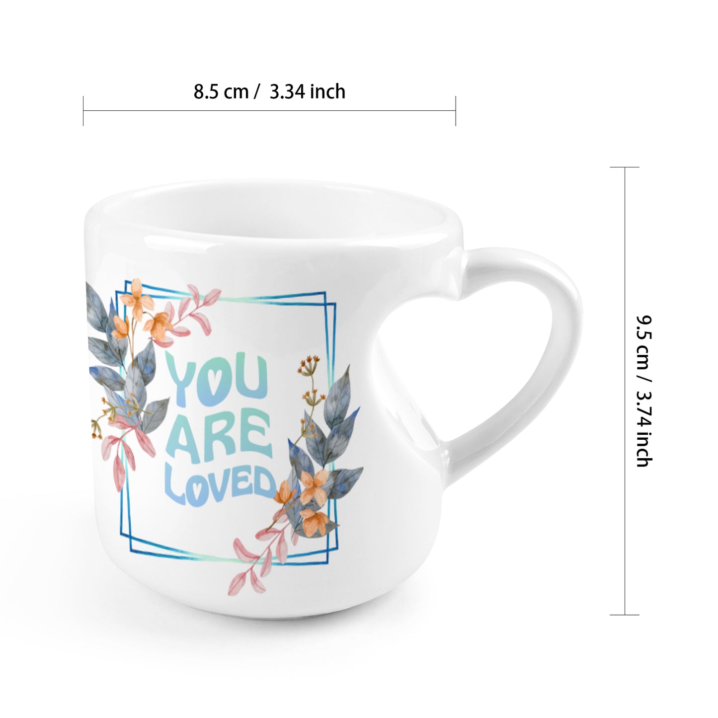 Heart-shaped Mug with "You are loved" (Blue) Message (10.3 OZ)