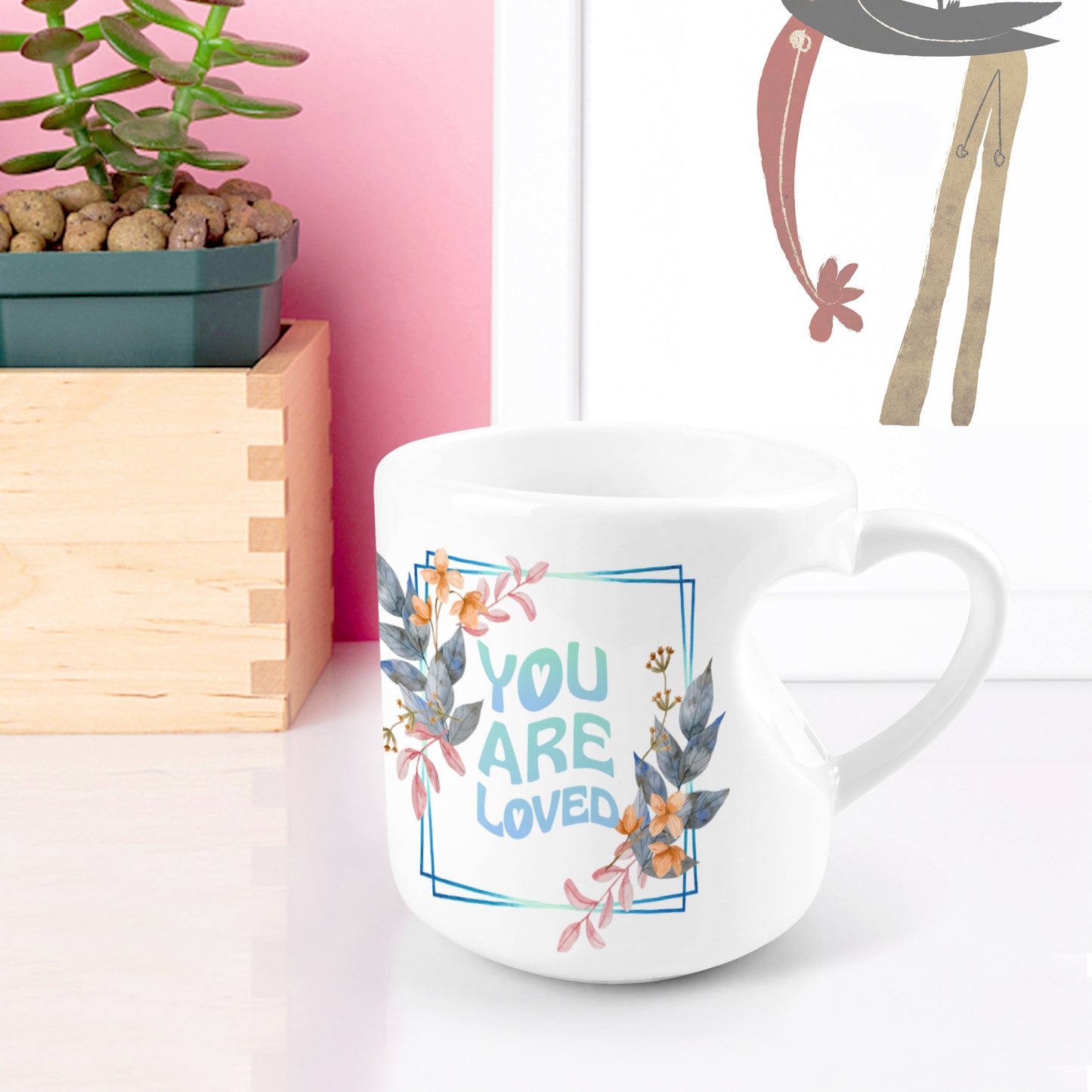 Heart-shaped Mug with "You are loved" (Blue) Message (10.3 OZ)