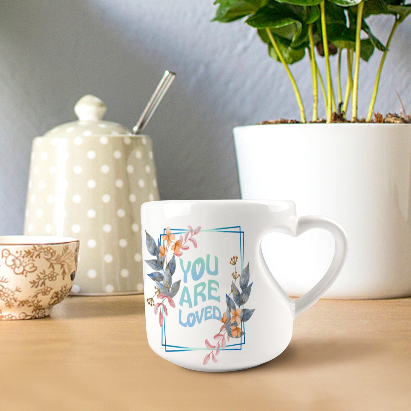 Heart-shaped Mug with "You are loved" (Blue) Message (10.3 OZ)