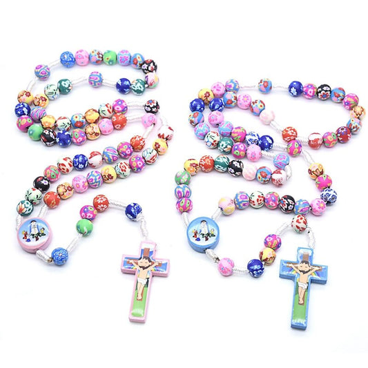 Rosary (Handmade QIGO Colourful Polymer Clay) for Children 56cm - Blue/Pink