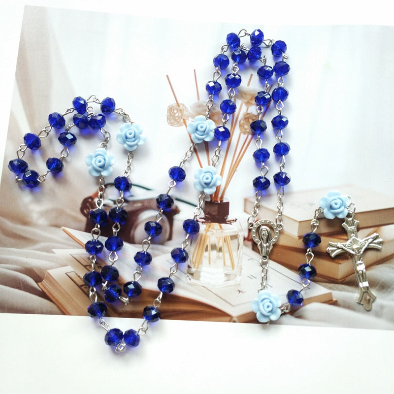 Rosary (QIGO Crystal-Pink Rose/White/Black/Red/Navy/Champagne/Purple/Blue/Yellow) 72cm