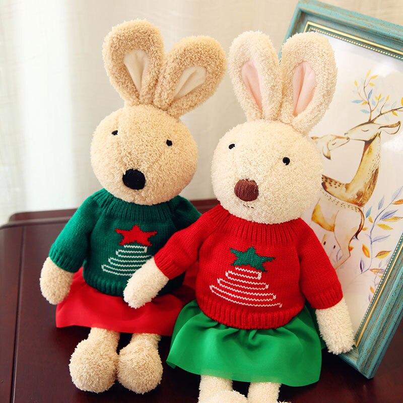 Rabbit With Christmas Tree Sweater Plush Toys 30/45/60cm - White/Brown