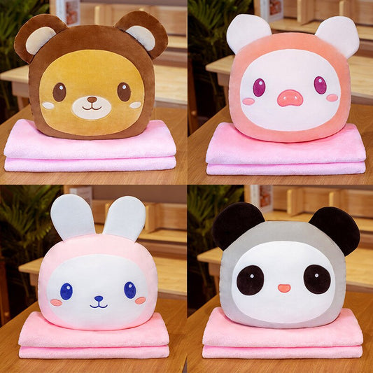 Animal (Rabbits/Pig/Dog/Panda/Bear) Plush Pillow With/Without Blanket 40cm