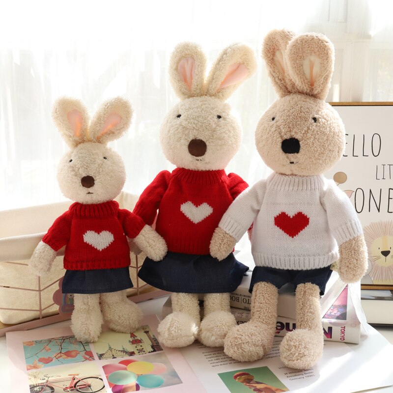 Rabbit With Love Heart Sweater Plush Toys 30/45/60cm - White/Brown