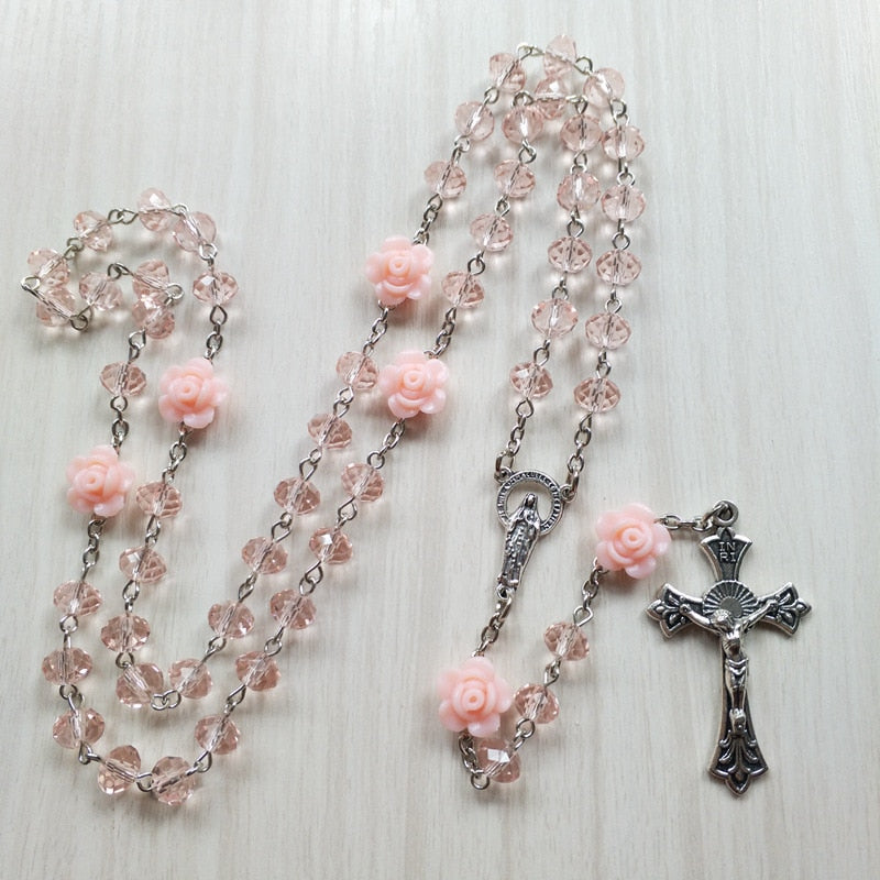 Rosary (QIGO Crystal-Pink Rose/White/Black/Red/Navy/Champagne/Purple/Blue/Yellow) 72cm