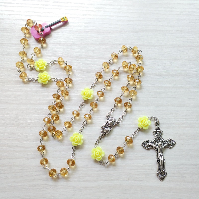 Rosary (QIGO Crystal-Pink Rose/White/Black/Red/Navy/Champagne/Purple/Blue/Yellow) 72cm