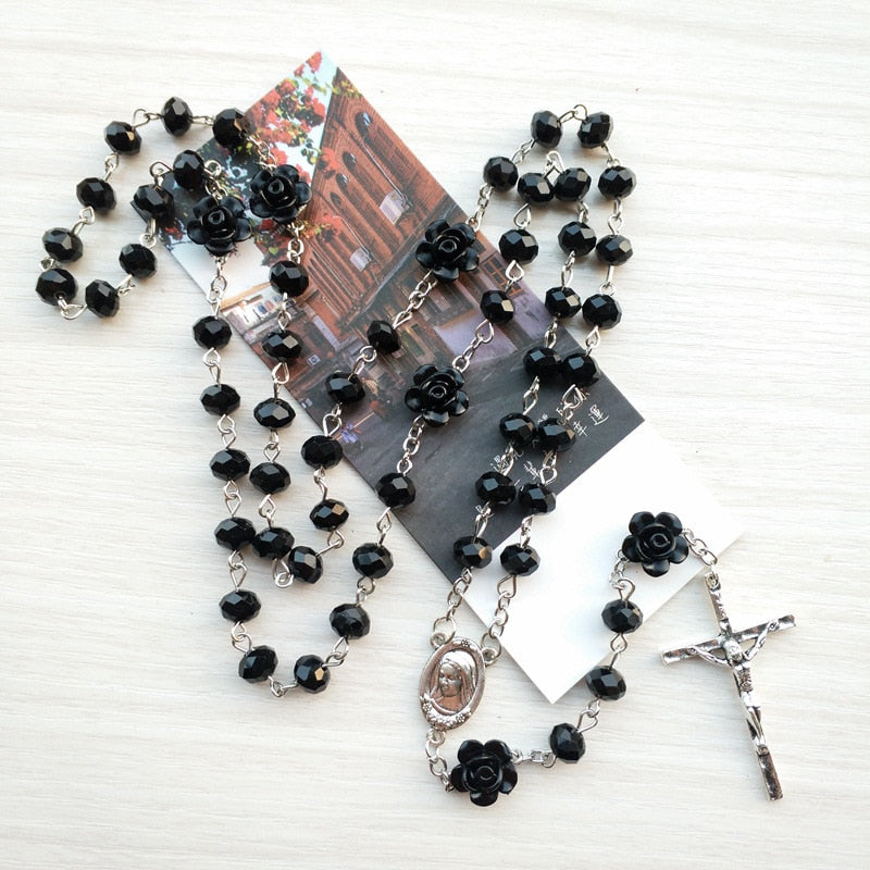 Rosary (QIGO Crystal-Pink Rose/White/Black/Red/Navy/Champagne/Purple/Blue/Yellow) 72cm