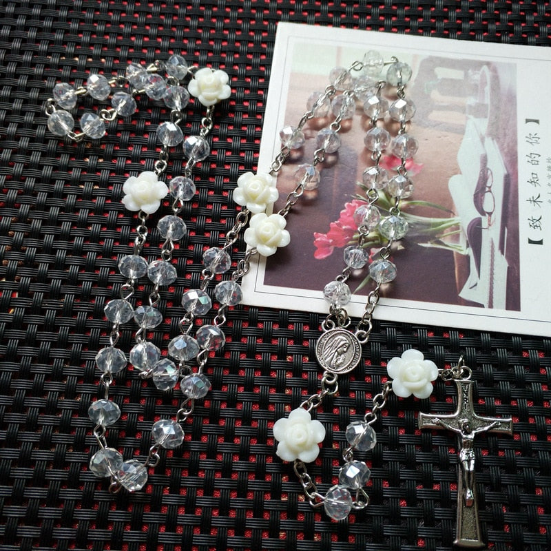 Rosary (QIGO Crystal-Pink Rose/White/Black/Red/Navy/Champagne/Purple/Blue/Yellow) 72cm