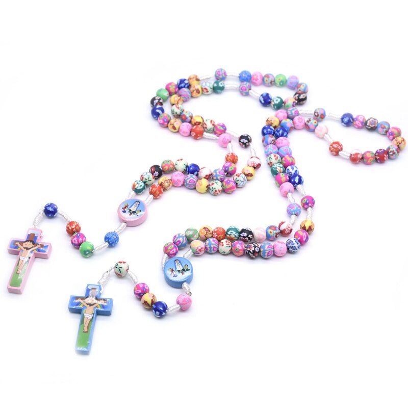 Rosary (Handmade QIGO Colourful Polymer Clay) for Children 56cm - Blue/Pink