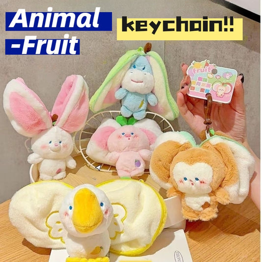 Funny Animal(Pig/Rabbit/Duck/Monkey/Donkey) In Fruit Bag Plush Keychains