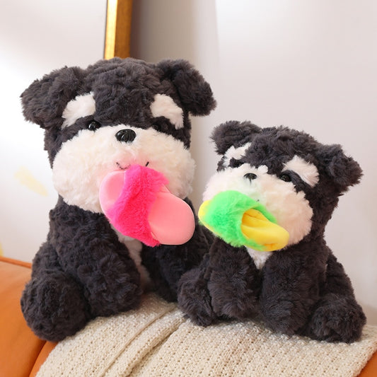 Dog(Schnauzer) With Slipper Plush Toys 21/29/40cm - Pink/Green