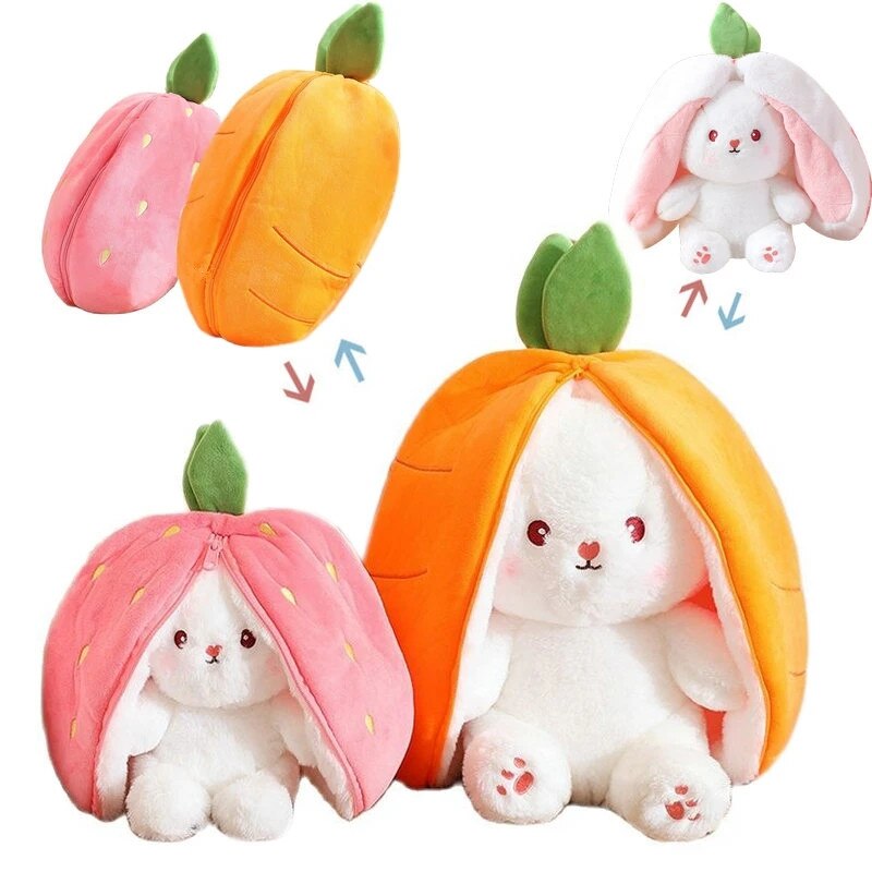 Funny Rabbit In Carrot/Strawberry Bag Plush Toys 18cm/25cm/35cm