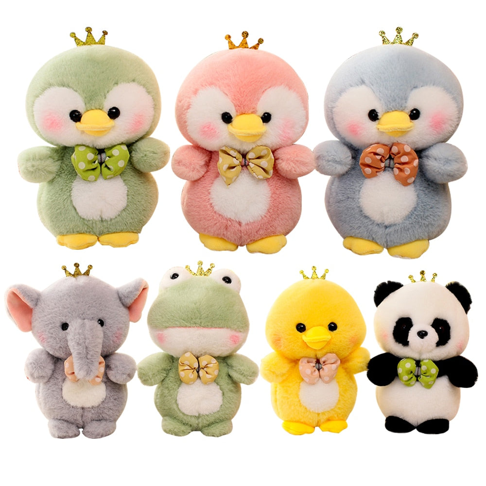 Cute Animal(Penguin/Duck/Frog/Panda/Elephant/Pig) With Crown Plush Toys 25cm