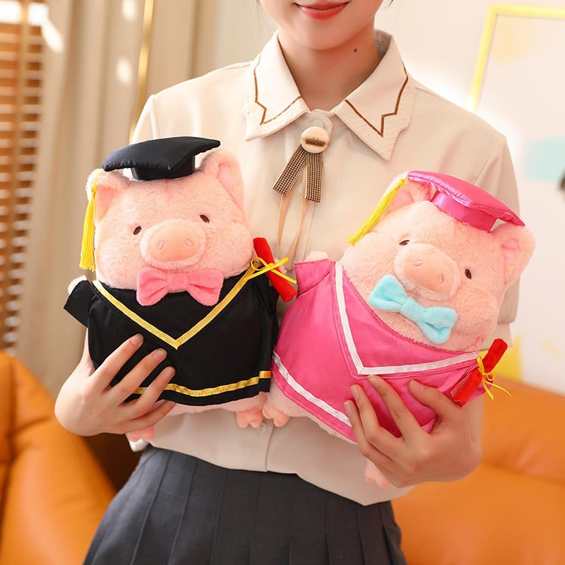 Cute Pig Graduation Plush Toys 30cm - Pink/Black