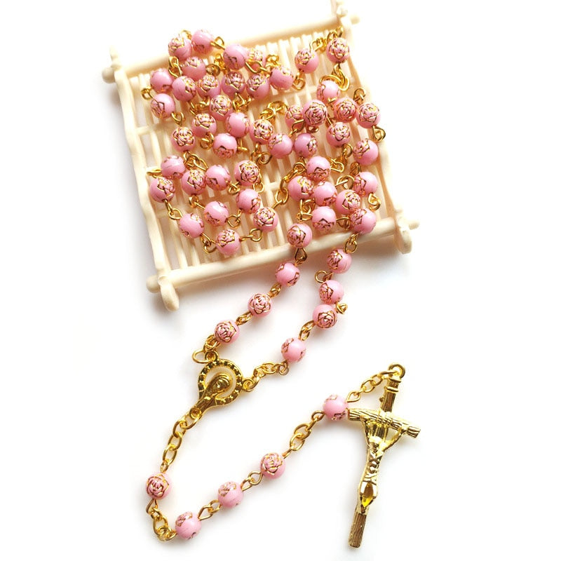 Rosary (QIGO Pink Rose Plastic Beads) 72cm