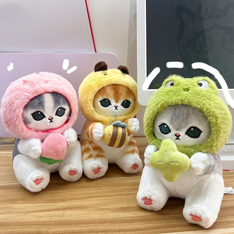 Mofusand Forest Series Cat With (Honeybee/Strawberry/Frog) Plush Toys- 3 styles