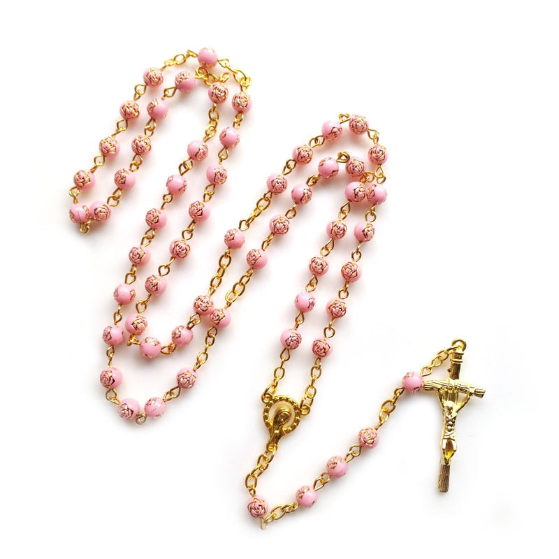 Rosary (QIGO Pink Rose Plastic Beads) 72cm