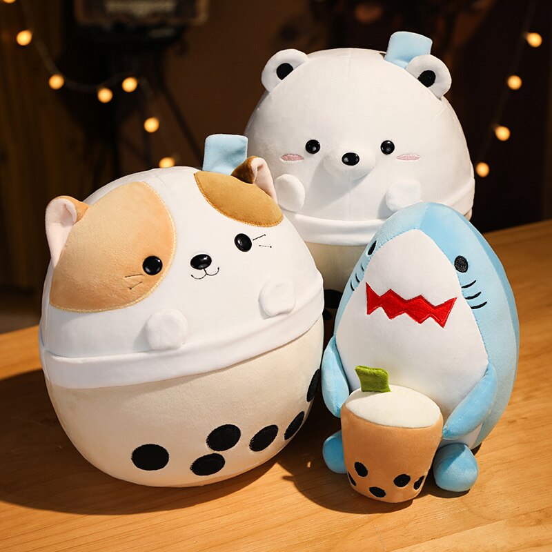 Animal(Bear/Cat/Shark) with Milk Tea Squishy Plush Toy