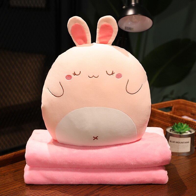 Animal (Dinosaur/Duck/Rabbit/Dogs/Chick/Cat/Pig) Squishy Glove Plush Toy with Blanket