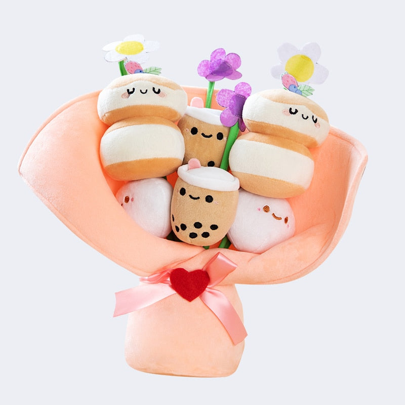 Bubble Tea With Flower Plush Bouquet