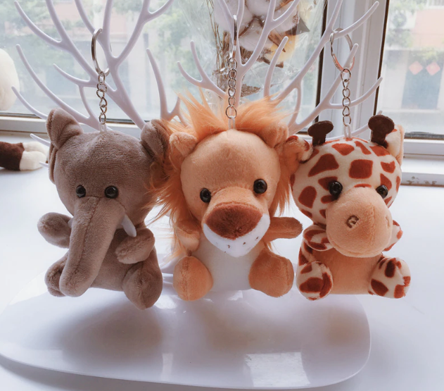 Animal(Tiger/Elephant/Monkey/Lion/Giraffe/Cheetah) Plush Keychain 10cm