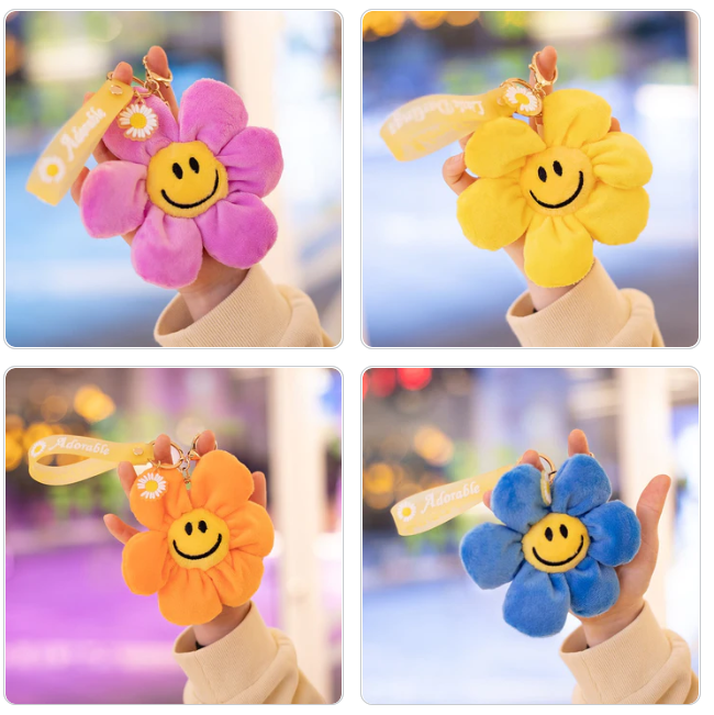 Smiley Flower Plush Keychain 10cm