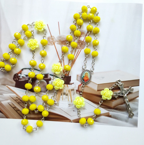 Rosary (QIGO Crystal-Pink Rose/White/Black/Red/Navy/Champagne/Purple/Blue/Yellow) 72cm