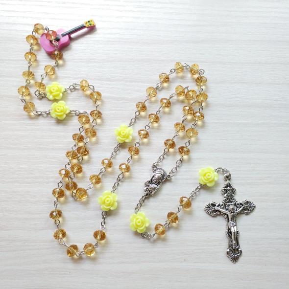 Rosary (QIGO Crystal-Pink Rose/White/Black/Red/Navy/Champagne/Purple/Blue/Yellow) 72cm