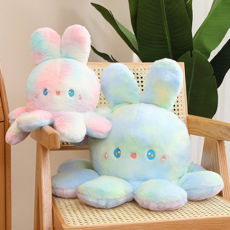 Reversible Rabbit/Octopus Plush Toys 20cm/35cm/50cm - Green/Pink